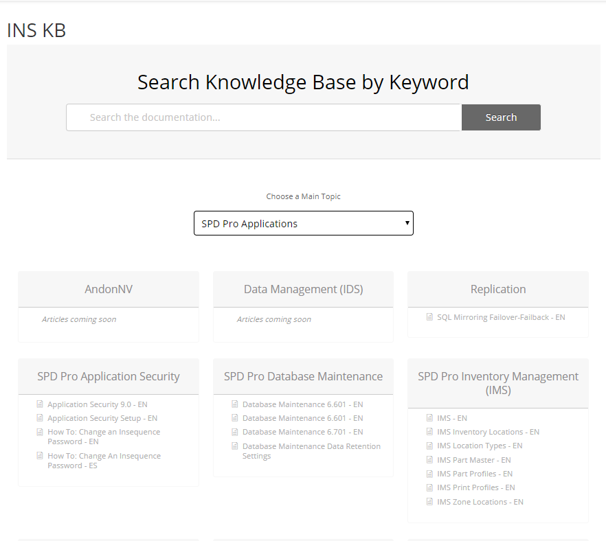 Insequence MES support includes an online knowledgebase for customers